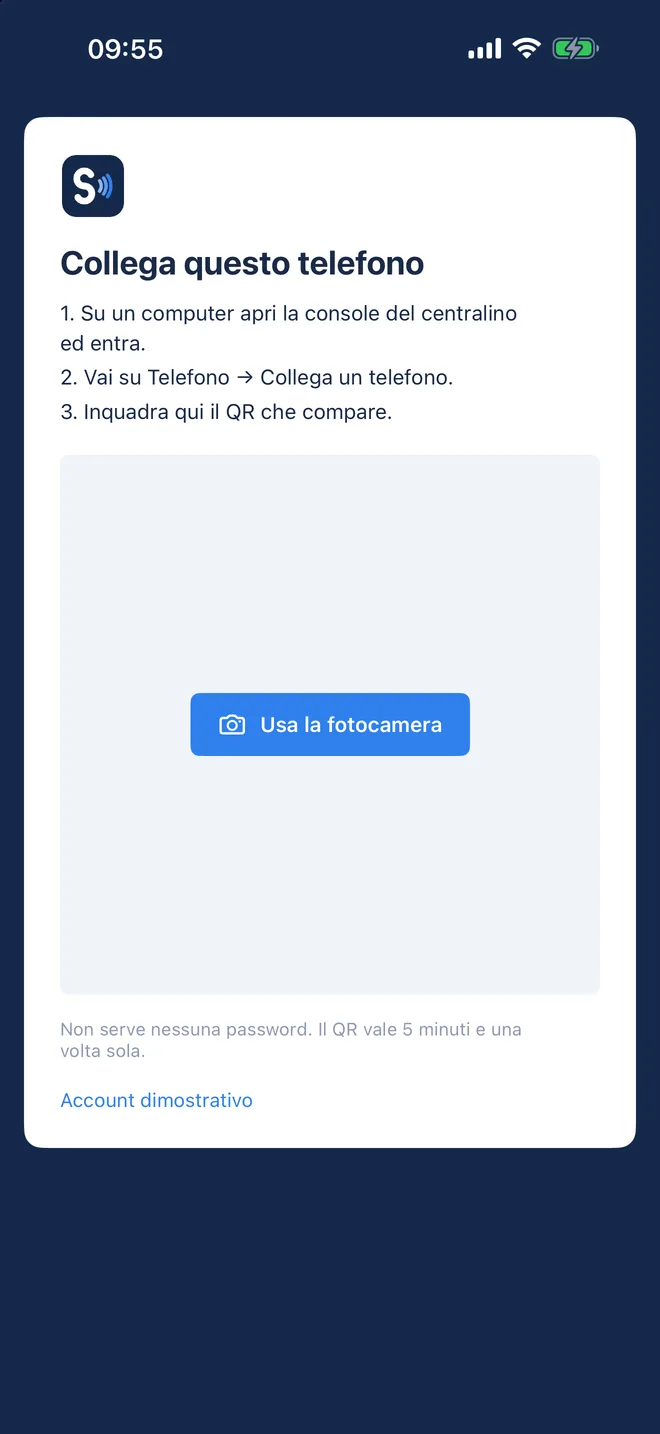 Schermata per collegare il telefono con il QR della console